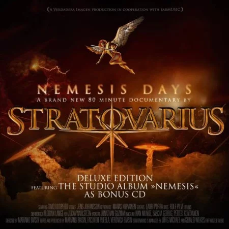 Arte do documentário "Nemesis Days", que acompanha a reedição do último álbum do Stratovarius